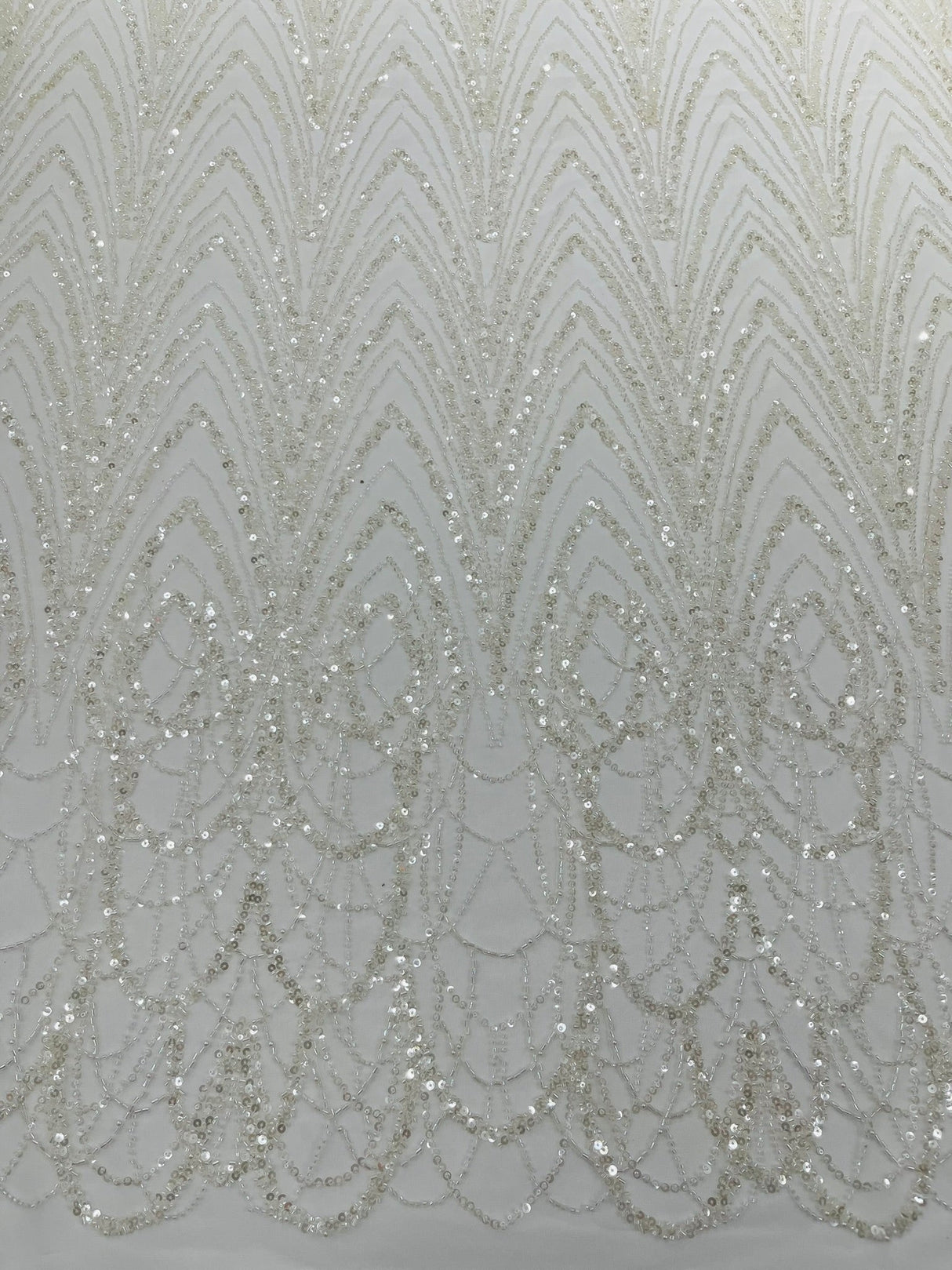 Luxury Chain Geometric Beaded Lace Fabric - Geometric Chain Beaded Lace, 54" Width (1 Yard)