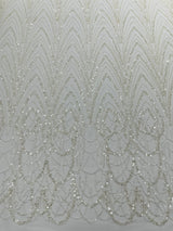 Luxury Chain Geometric Beaded Lace Fabric - Geometric Chain Beaded Lace, 54" Width (1 Yard)