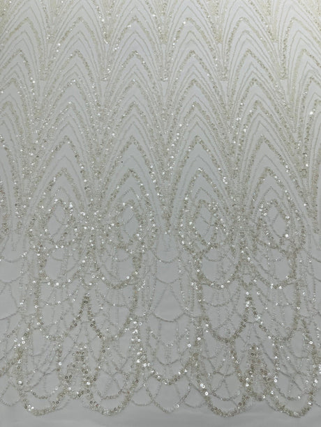 Luxury Chain Geometric Beaded Lace Fabric - Geometric Chain Beaded Lace, 54" Width (1 Yard)