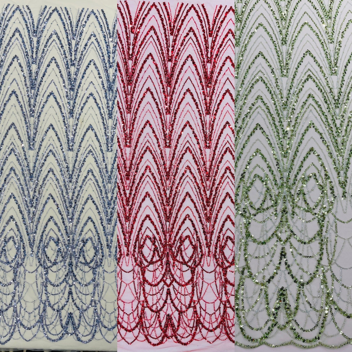 Luxury Chain Geometric Beaded Lace Fabric - Geometric Chain Beaded Lace, 54" Width (1 Yard)