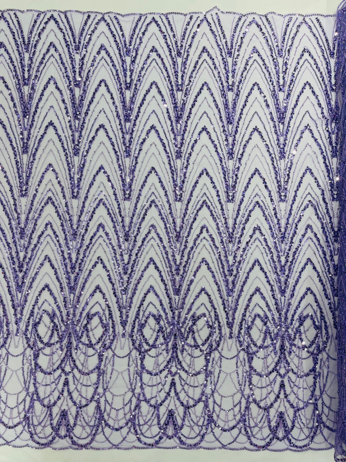 Luxury Chain Geometric Beaded Lace Fabric - Geometric Chain Beaded Lace, 54" Width (1 Yard)