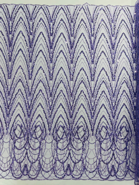 Luxury Chain Geometric Beaded Lace Fabric - Geometric Chain Beaded Lace, 54" Width (1 Yard)