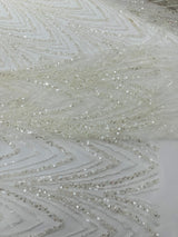 Luxury Chain Geometric Beaded Lace Fabric - Geometric Chain Beaded Lace, 54" Width (1 Yard)