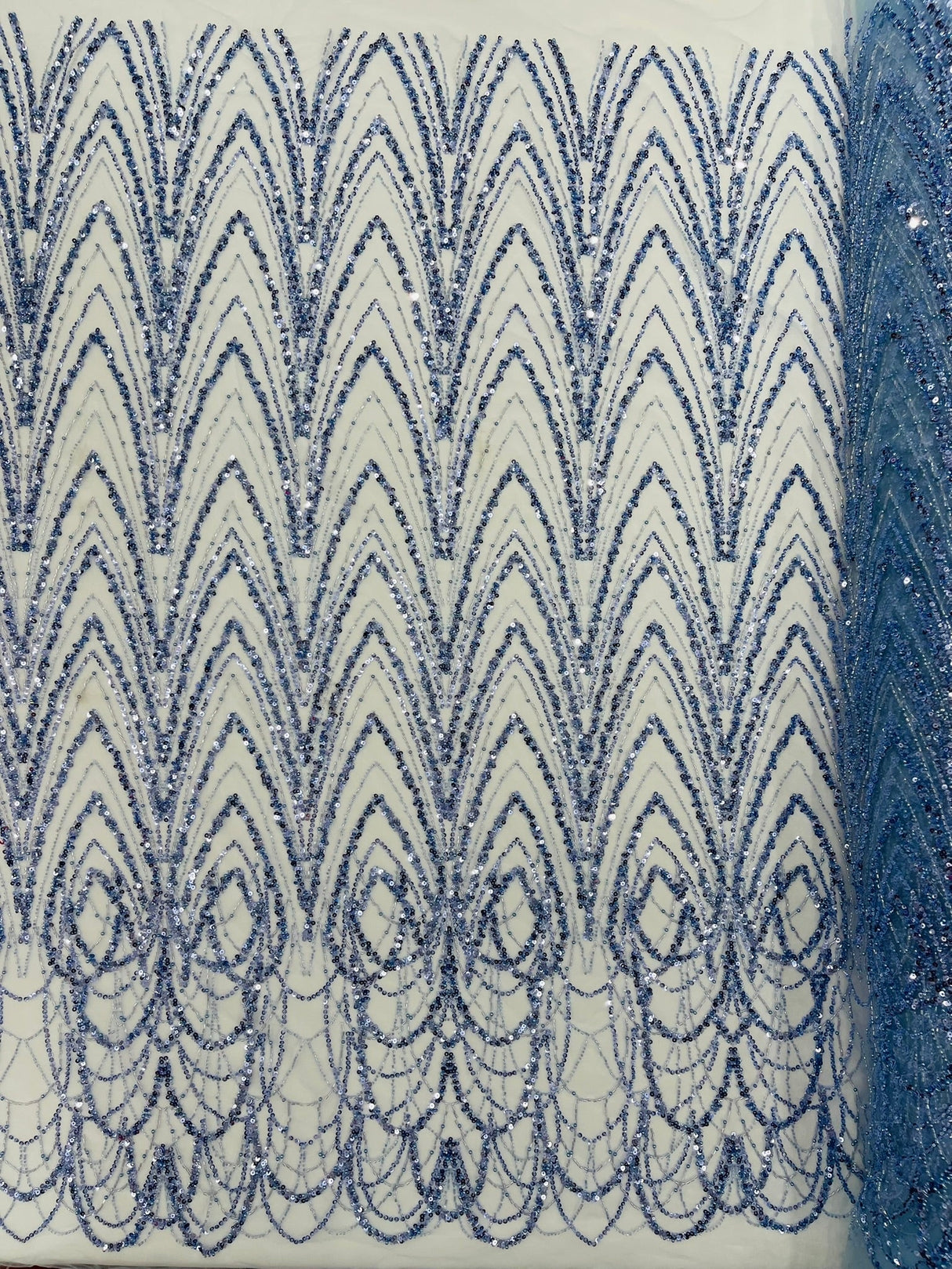 Luxury Chain Geometric Beaded Lace Fabric - Geometric Chain Beaded Lace, 54" Width (1 Yard)
