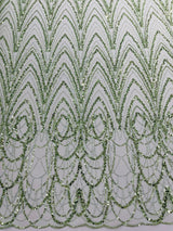 Luxury Chain Geometric Beaded Lace Fabric - Geometric Chain Beaded Lace, 54" Width (1 Yard)