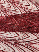 Luxury Chain Geometric Beaded Lace Fabric - Geometric Chain Beaded Lace, 54" Width (1 Yard)