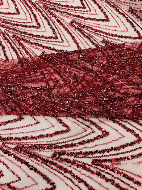 Luxury Chain Geometric Beaded Lace Fabric - Geometric Chain Beaded Lace, 54" Width (1 Yard)