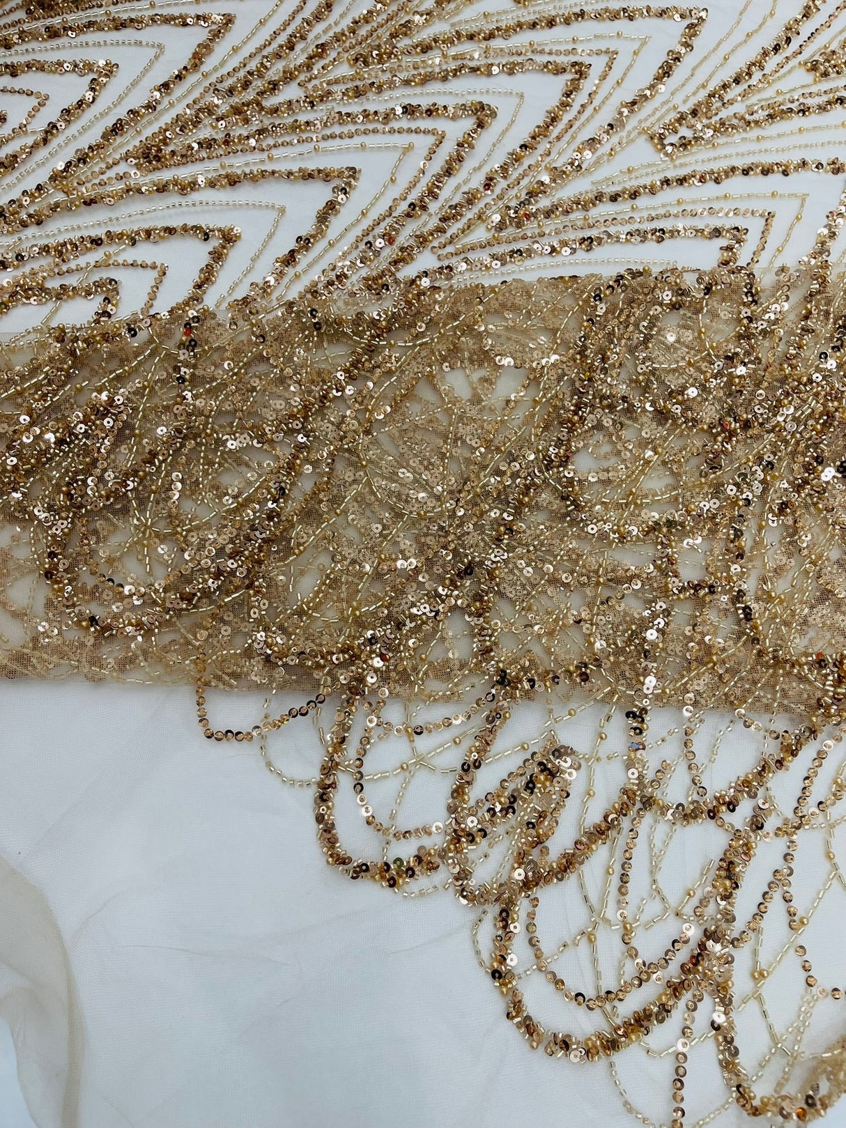 Luxury Chain Geometric Beaded Lace Fabric - Geometric Chain Beaded Lace, 54" Width (1 Yard)
