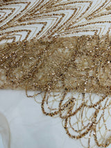 Luxury Chain Geometric Beaded Lace Fabric - Geometric Chain Beaded Lace, 54" Width (1 Yard)