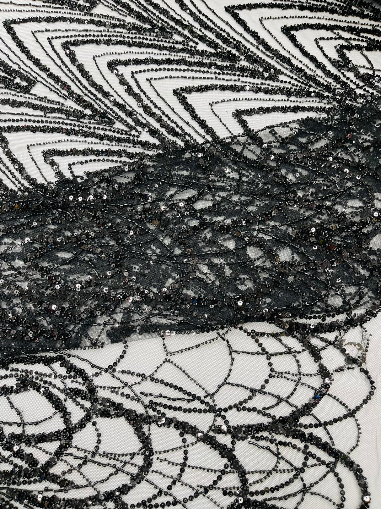Luxury Chain Geometric Beaded Lace Fabric - Geometric Chain Beaded Lace, 54" Width (1 Yard)