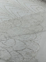 Luxury Chain Geometric Beaded Lace Fabric - Geometric Chain Beaded Lace, 54" Width (1 Yard)