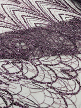 Luxury Chain Geometric Beaded Lace Fabric - Geometric Chain Beaded Lace, 54" Width (1 Yard)