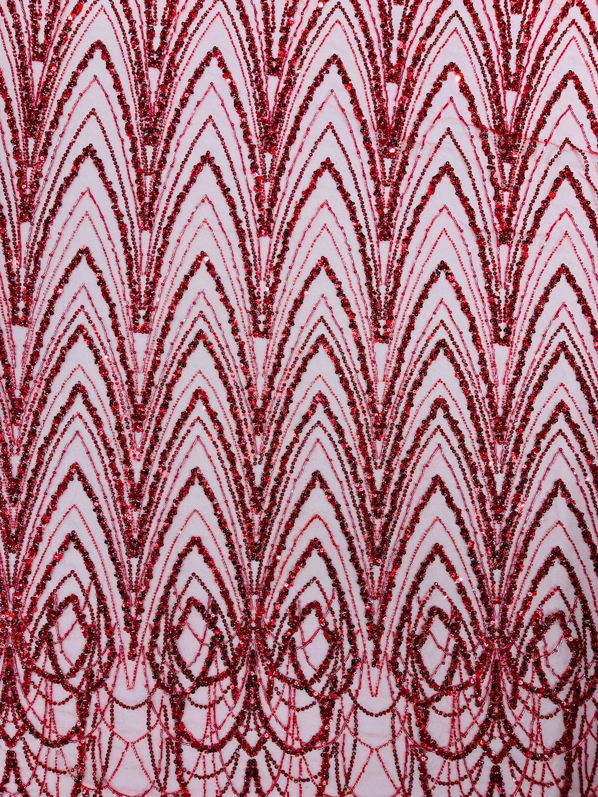 Luxury Chain Geometric Beaded Lace Fabric - Geometric Chain Beaded Lace, 54" Width (1 Yard)
