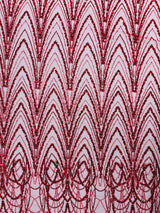 Luxury Chain Geometric Beaded Lace Fabric - Geometric Chain Beaded Lace, 54" Width (1 Yard)