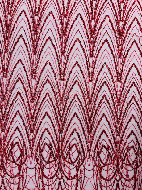 Luxury Chain Geometric Beaded Lace Fabric - Geometric Chain Beaded Lace, 54" Width (1 Yard)