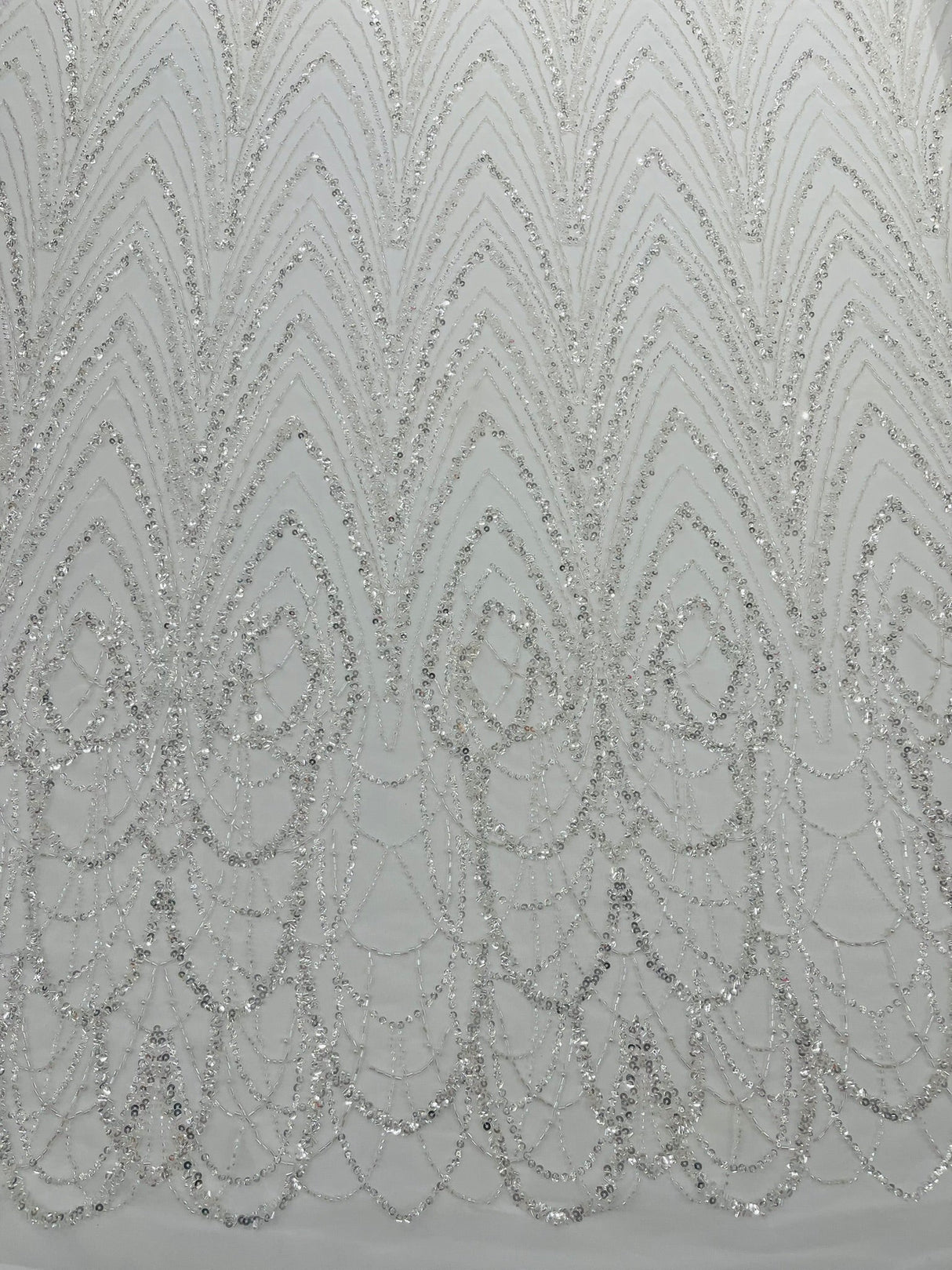 Luxury Chain Geometric Beaded Lace Fabric - Geometric Chain Beaded Lace, 54" Width (1 Yard)
