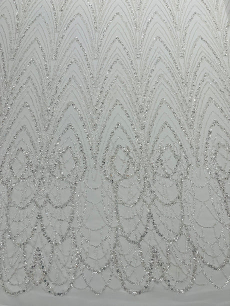 Luxury Chain Geometric Beaded Lace Fabric - Geometric Chain Beaded Lace, 54" Width (1 Yard)