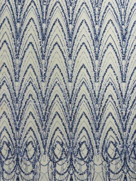 Luxury Chain Geometric Beaded Lace Fabric - Geometric Chain Beaded Lace, 54" Width (1 Yard)
