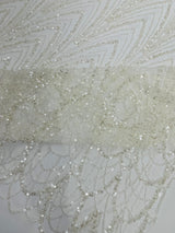 Luxury Chain Geometric Beaded Lace Fabric - Geometric Chain Beaded Lace, 54" Width (1 Yard)