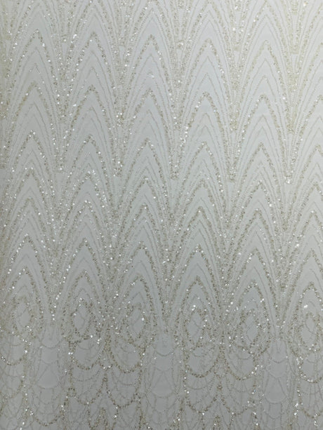 Luxury Chain Geometric Beaded Lace Fabric - Geometric Chain Beaded Lace, 54" Width (1 Yard)