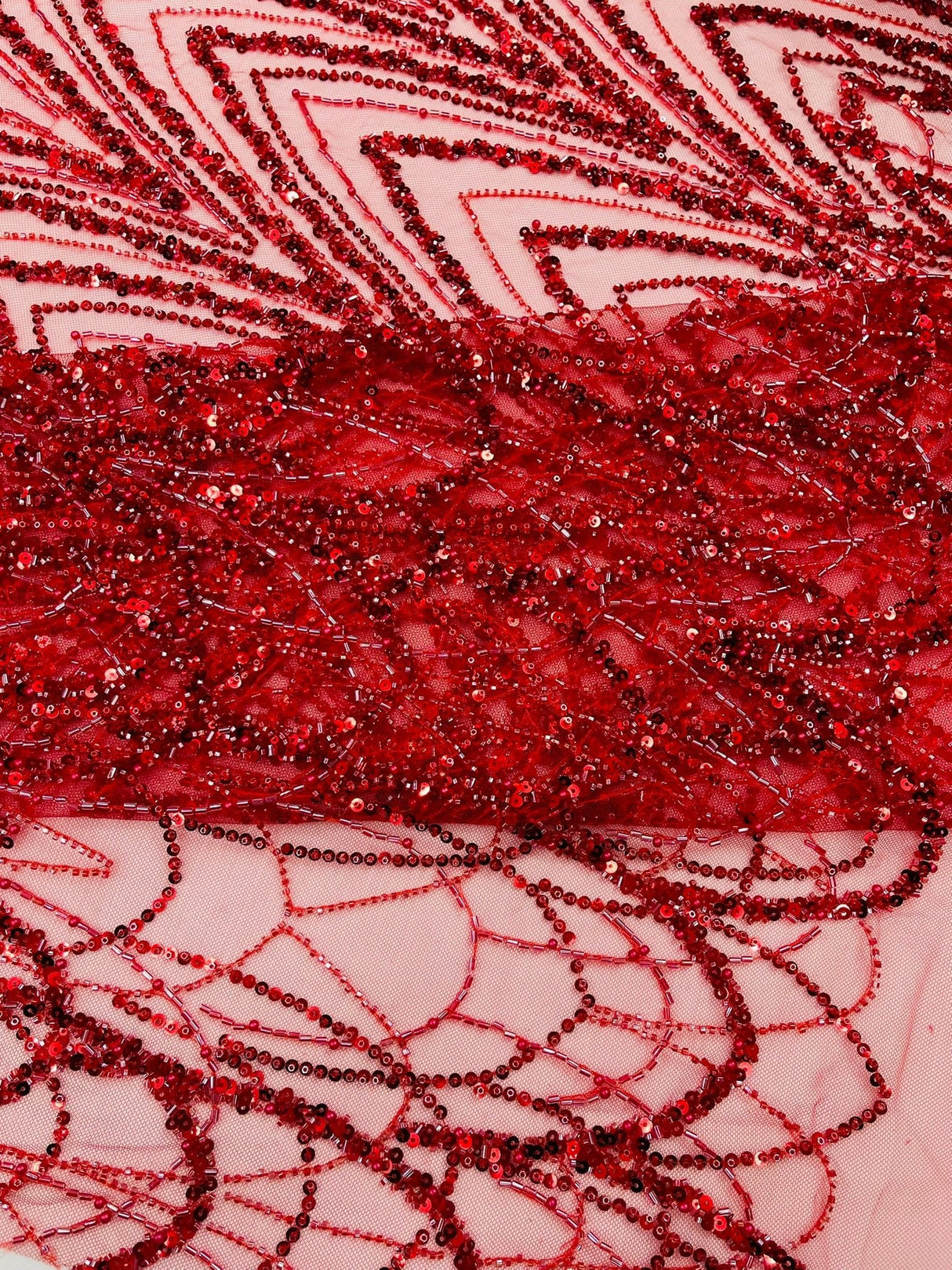 Luxury Chain Geometric Beaded Lace Fabric - Geometric Chain Beaded Lace, 54" Width (1 Yard)