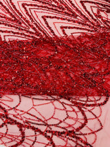 Luxury Chain Geometric Beaded Lace Fabric - Geometric Chain Beaded Lace, 54" Width (1 Yard)