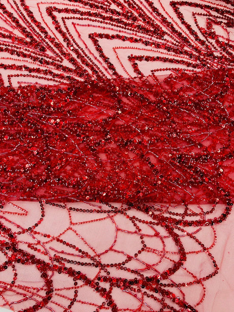 Luxury Chain Geometric Beaded Lace Fabric - Geometric Chain Beaded Lace, 54" Width (1 Yard)