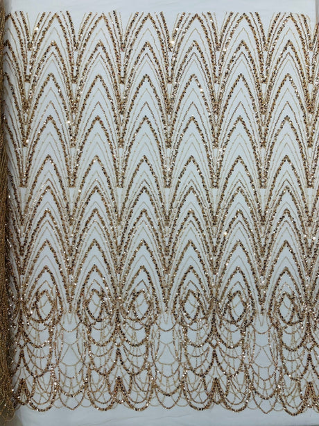 Luxury Chain Geometric Beaded Lace Fabric - Geometric Chain Beaded Lace, 54" Width (1 Yard)