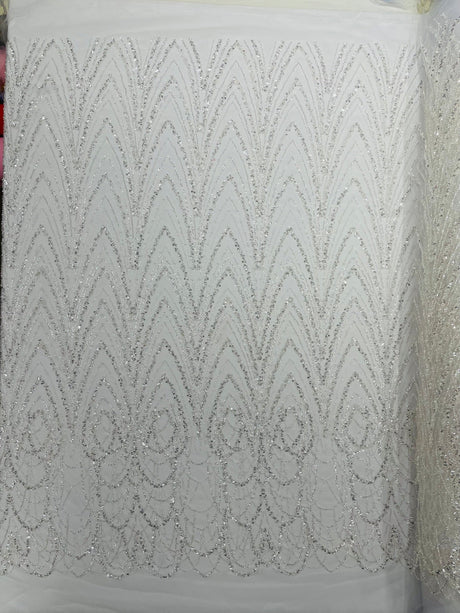 Luxury Chain Geometric Beaded Lace Fabric - Geometric Chain Beaded Lace, 54" Width (1 Yard)