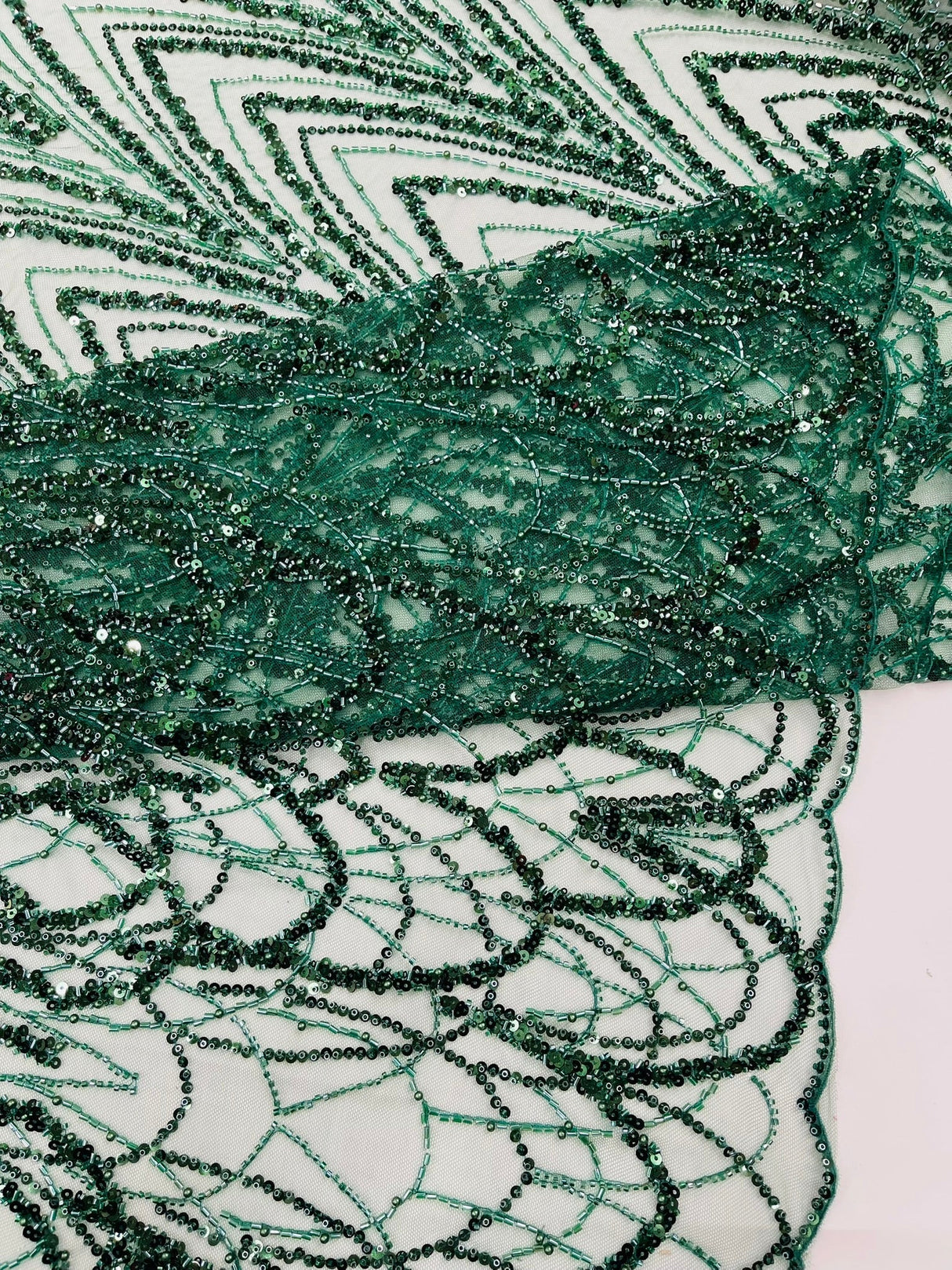 Luxury Chain Geometric Beaded Lace Fabric - Geometric Chain Beaded Lace, 54" Width (1 Yard)