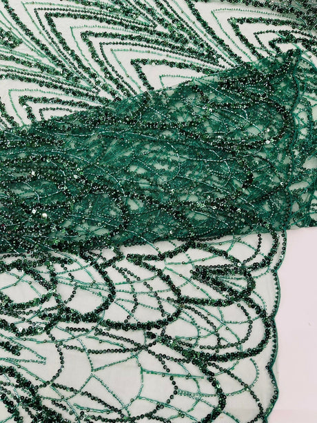 Luxury Chain Geometric Beaded Lace Fabric - Geometric Chain Beaded Lace, 54" Width (1 Yard)
