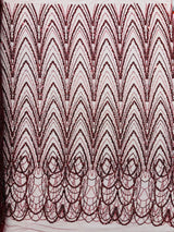 Luxury Chain Geometric Beaded Lace Fabric - Geometric Chain Beaded Lace, 54" Width (1 Yard)