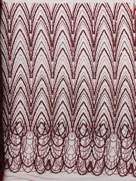 Luxury Chain Geometric Beaded Lace Fabric - Geometric Chain Beaded Lace, 54" Width (1 Yard)