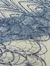 Luxury Chain Geometric Beaded Lace Fabric - Geometric Chain Beaded Lace, 54" Width (1 Yard)