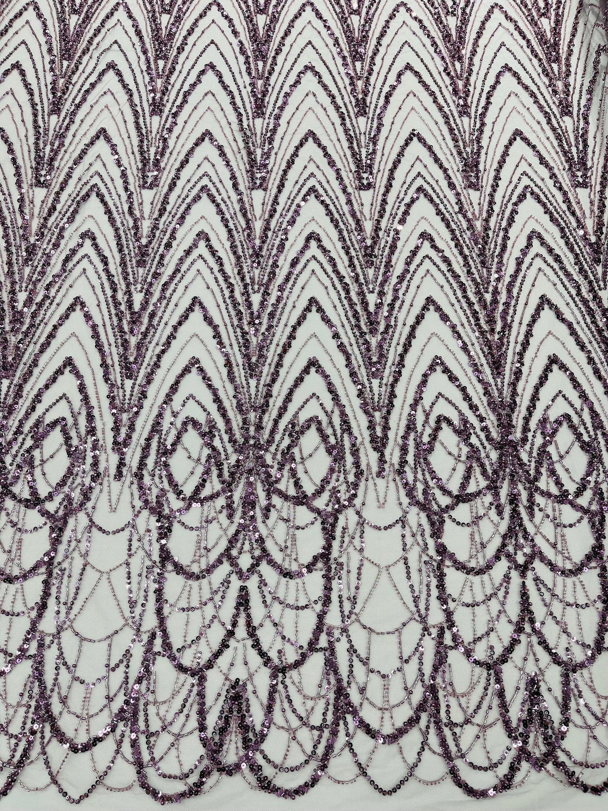 Luxury Chain Geometric Beaded Lace Fabric - Geometric Chain Beaded Lace, 54" Width (1 Yard)