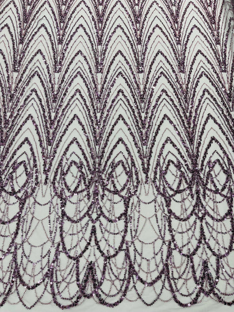 Luxury Chain Geometric Beaded Lace Fabric - Geometric Chain Beaded Lace, 54" Width (1 Yard)
