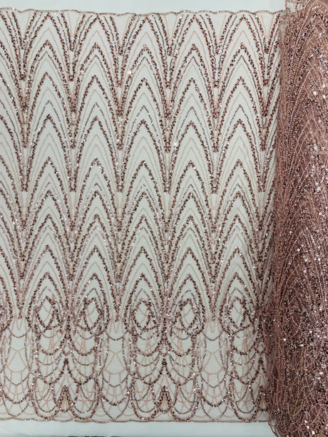 Luxury Chain Geometric Beaded Lace Fabric - Geometric Chain Beaded Lace, 54" Width (1 Yard)