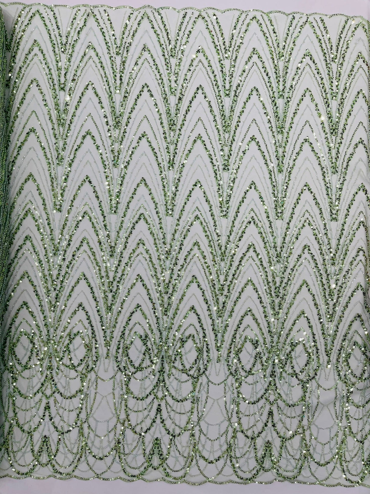 Luxury Chain Geometric Beaded Lace Fabric - Geometric Chain Beaded Lace, 54" Width (1 Yard)