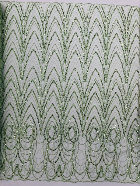 Luxury Chain Geometric Beaded Lace Fabric - Geometric Chain Beaded Lace, 54" Width (1 Yard)