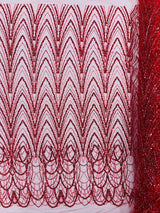 Luxury Chain Geometric Beaded Lace Fabric - Geometric Chain Beaded Lace, 54" Width (1 Yard)