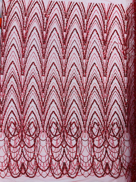 Luxury Chain Geometric Beaded Lace Fabric - Geometric Chain Beaded Lace, 54" Width (1 Yard)