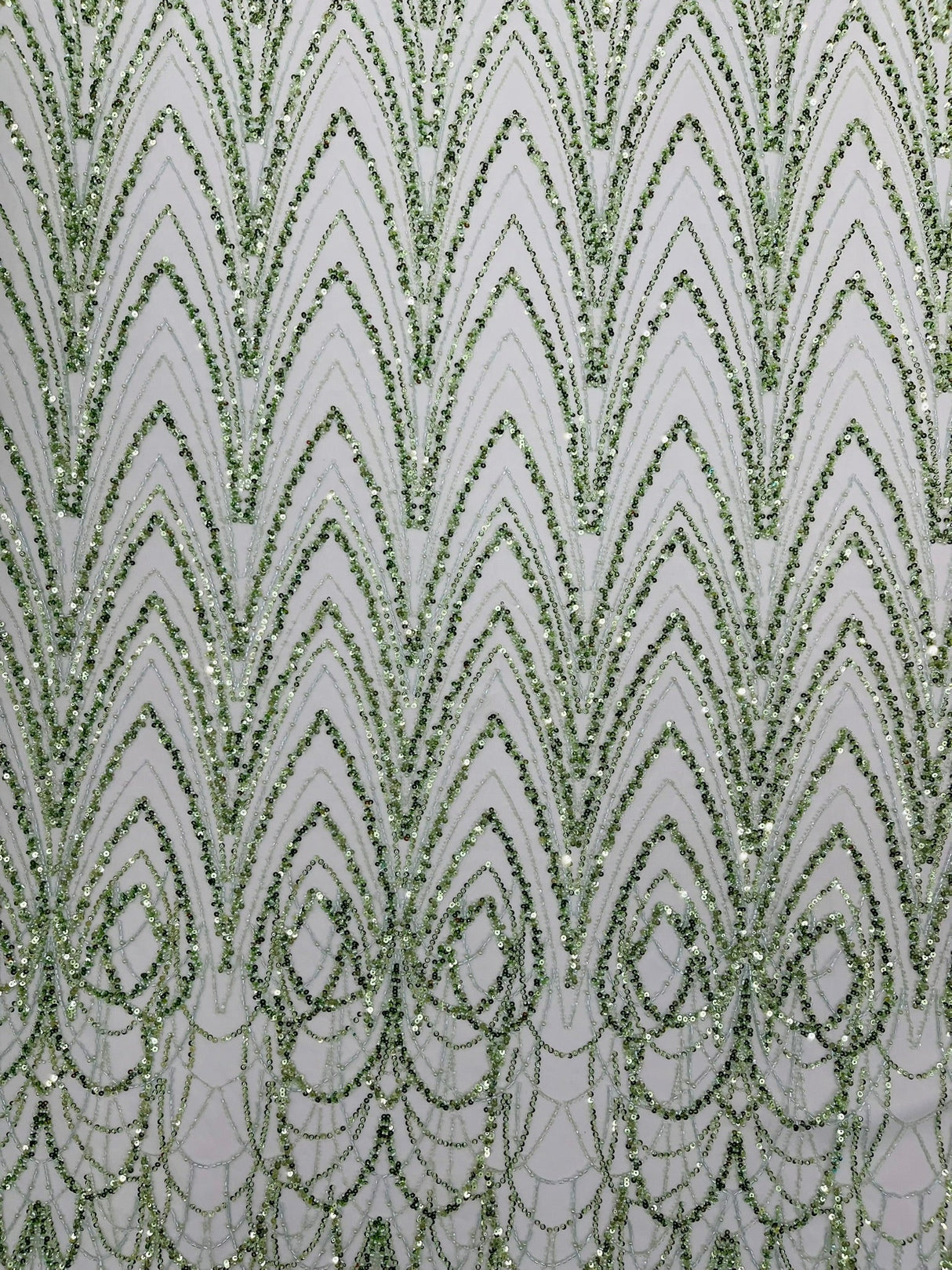 Luxury Chain Geometric Beaded Lace Fabric - Geometric Chain Beaded Lace, 54" Width (1 Yard)