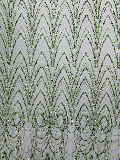 Luxury Chain Geometric Beaded Lace Fabric - Geometric Chain Beaded Lace, 54" Width (1 Yard)
