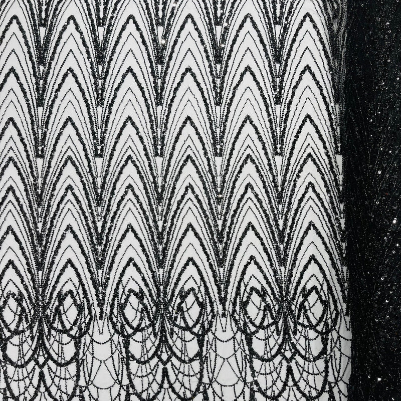 Luxury Chain Geometric Beaded Lace Fabric - Geometric Chain Beaded Lace, 54" Width (1 Yard)