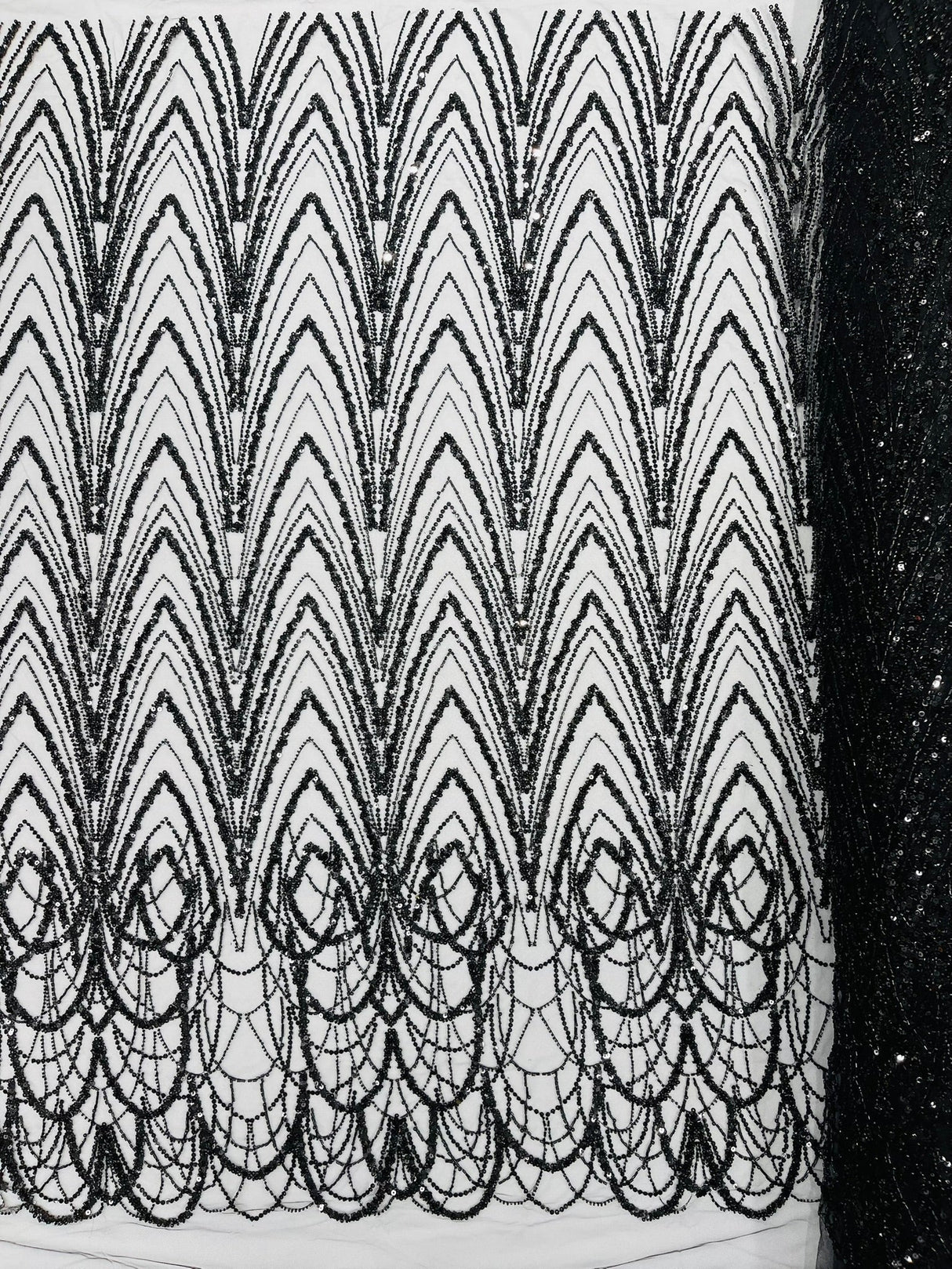 Luxury Chain Geometric Beaded Lace Fabric - Geometric Chain Beaded Lace, 54" Width (1 Yard)