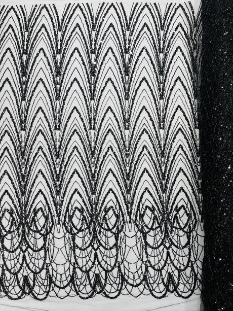 Luxury Chain Geometric Beaded Lace Fabric - Geometric Chain Beaded Lace, 54" Width (1 Yard)