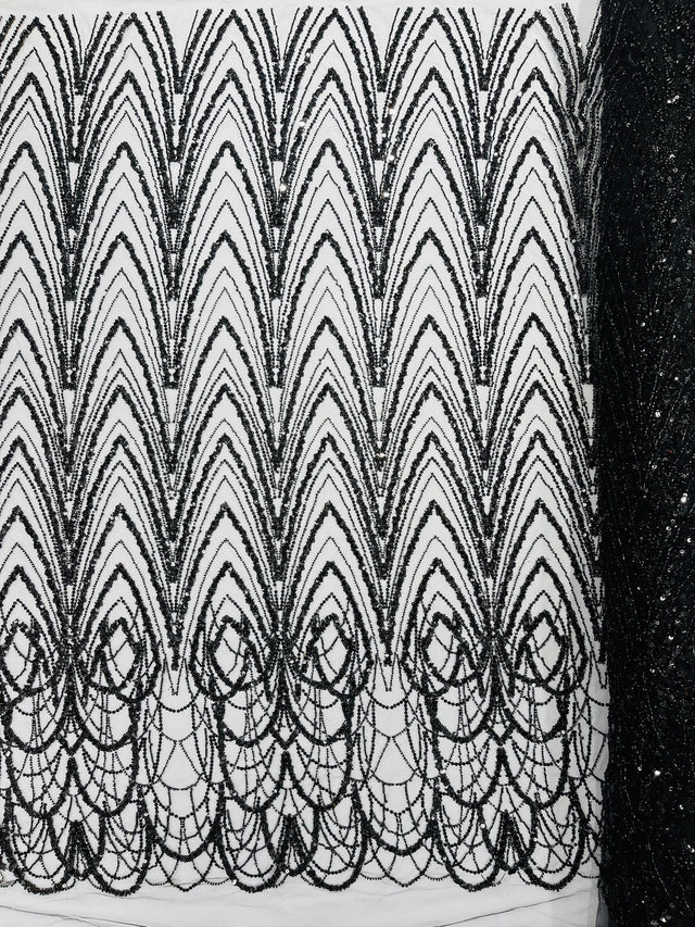 Luxury Chain Geometric Beaded Lace Fabric - Geometric Chain Beaded Lace, 54" Width (1 Yard)