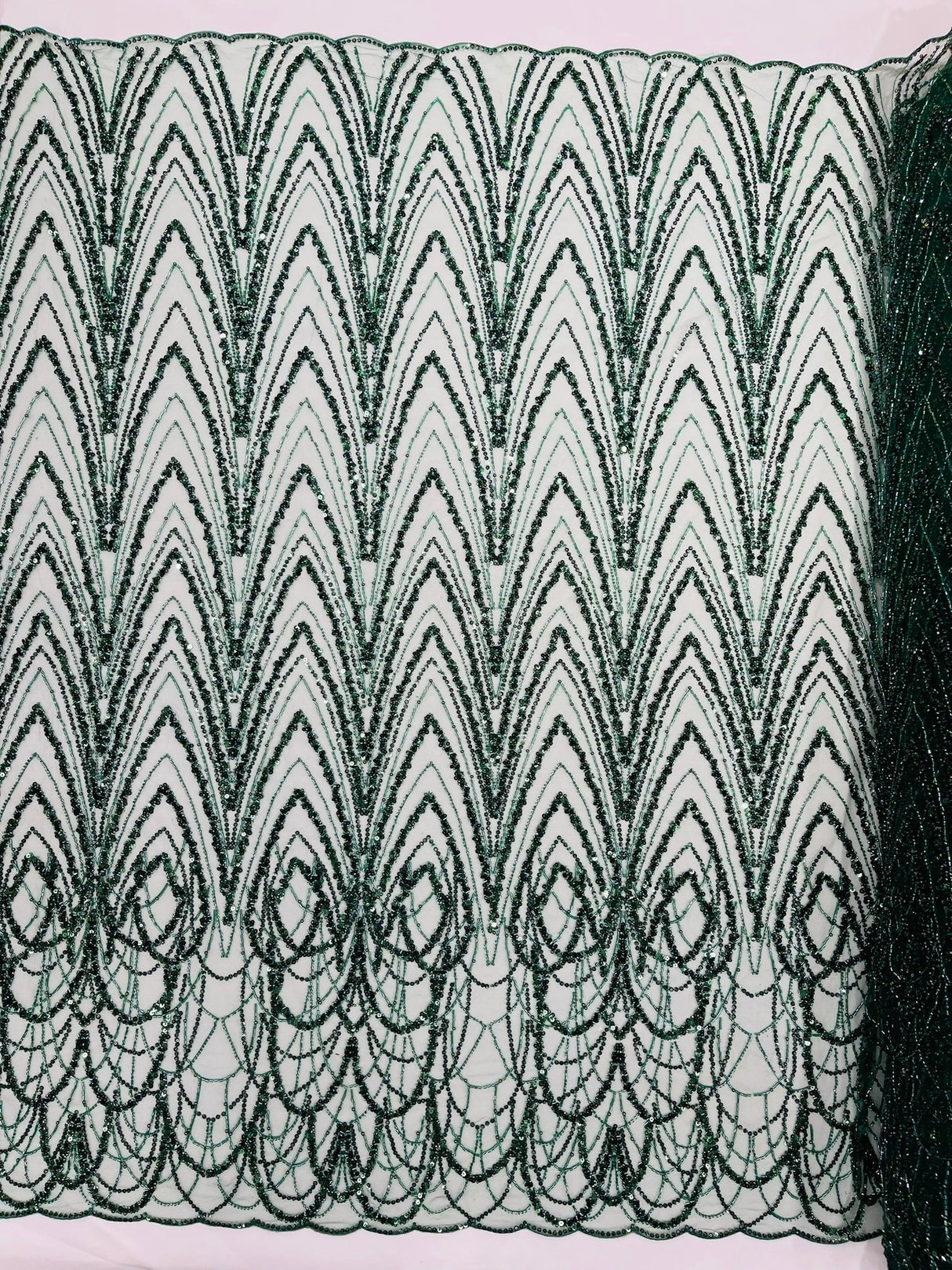 Luxury Chain Geometric Beaded Lace Fabric - Geometric Chain Beaded Lace, 54" Width (1 Yard)