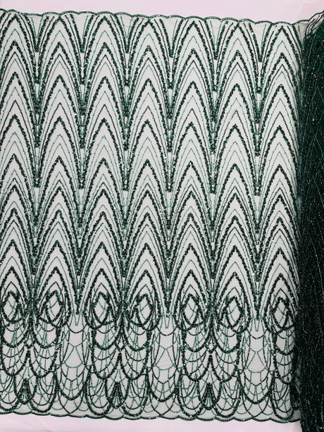 Luxury Chain Geometric Beaded Lace Fabric - Geometric Chain Beaded Lace, 54" Width (1 Yard)
