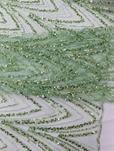 Luxury Chain Geometric Beaded Lace Fabric - Geometric Chain Beaded Lace, 54" Width (1 Yard)